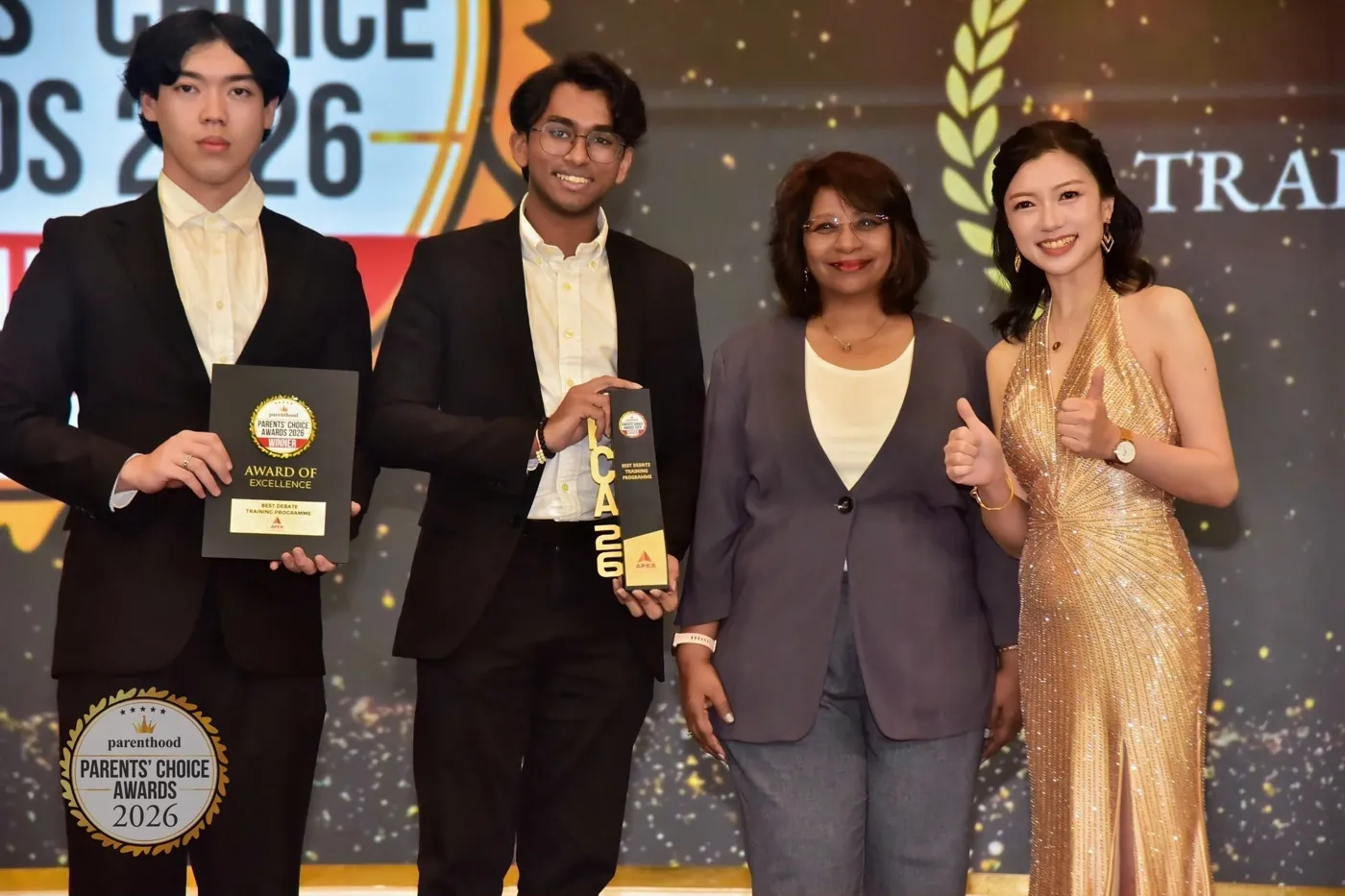 Apex Thoughts receiving the Parents' Choice Awards 2026 for Best Debate Training Programme